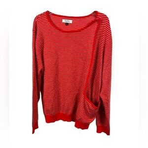 Galeries Lafayette Women's Red Striped‎ Pull Over Sweater- Size Large